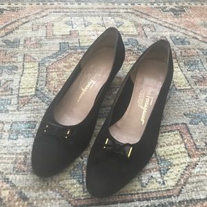 Ferragamo Black Suede Bar Logo Embellishment 6.5 B